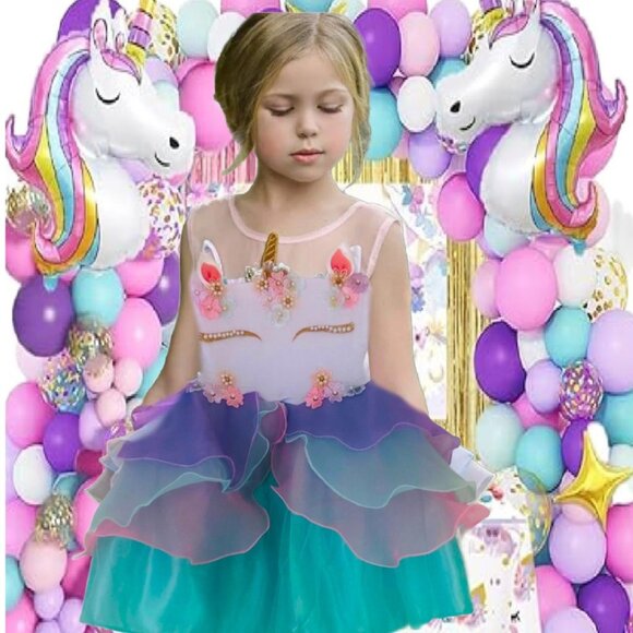 Multi-Layered Unicorn Theme Vibrant Colorful Tutu Dress Fits Girl Size 7 - 8 - Picture 2 of 5